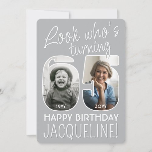 Look Who's 65 Modern Photo Numbers Birthday Party Invitation