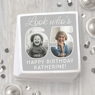 Look Who's 65 Modern Photo Numbers Birthday Party Napkins