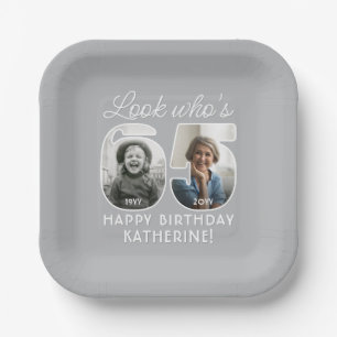 Look Who's 65 Modern Photo Numbers Birthday Party Paper Plates