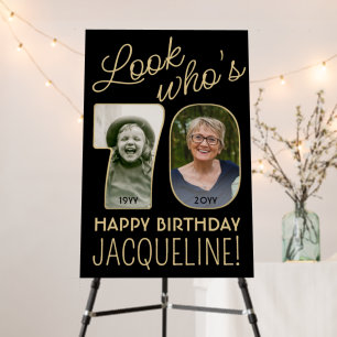 Look Who's 70 Black & Gold 2 Photo Birthday Party Foam Board