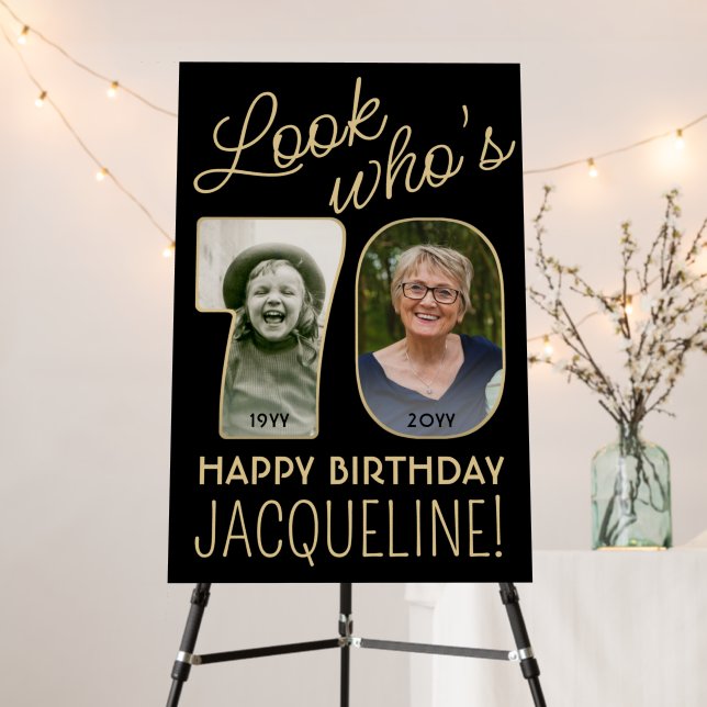 Look Who's 70 Black & Gold 2 Photo Birthday Party Foam Board (In Situ (Stand))