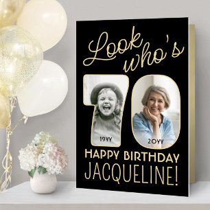 Look Who's 70 Black & Gold Giant 2 Photo Birthday Card