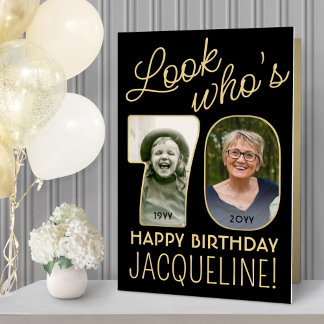 Look Who's 70 Black & Gold Giant 2 Photo Birthday Card
