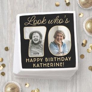 Look Who's 70 Black & Gold Happy Birthday 2 Photo Napkins