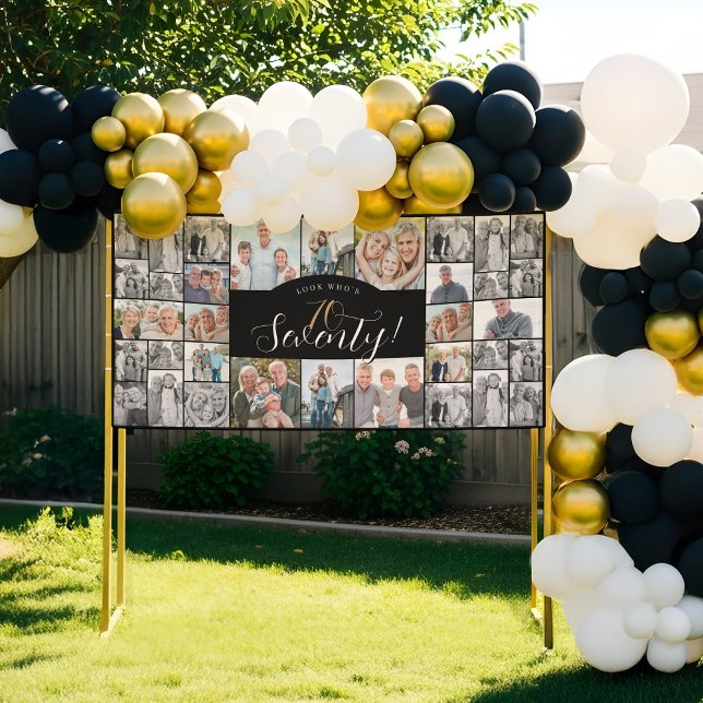 Look Who's 70 Happy Birthday Photo Collage Party  Banner (Look Who's 70 Happy Birthday Photo Collage Party Banner)