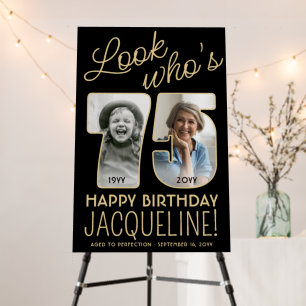 Look Who's 75 Black & Gold 2 Photo Birthday Party Foam Board