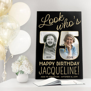 Look Who's 75 Black & Gold 2 Photo Birthday Party Foam Board
