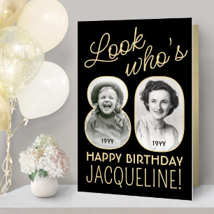 Look Who's 80 Black & Gold Giant 2 Photo Birthday Card