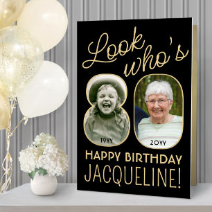 Look Who's 80 Black & Gold Giant 2 Photo Birthday Card