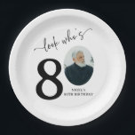 Look Who's 80! Modern Photo 80th Birthday Paper Plates<br><div class="desc">Celebrate turning 80 with style and personality! Our 'Look who's 80' Party Paper Plates are not just plates, they are a keepsake. With an added photo of the birthday star in the zero of the age, these plates transform a standard birthday celebration into a unique, memorable event. Not just an...</div>