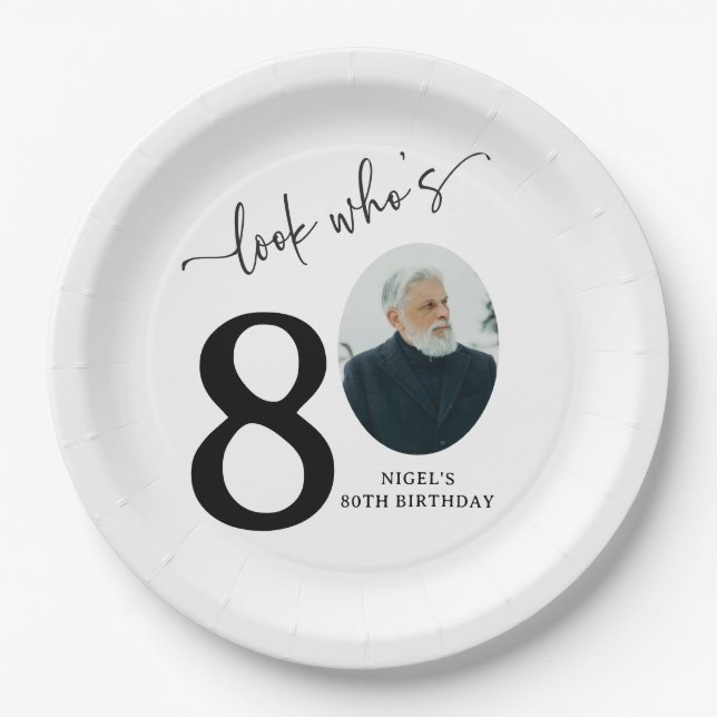 Look Who's 80! Modern Photo 80th Birthday Paper Plates (Front)