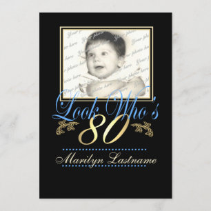 Look Who's 80 Photo Blue Gold Invitation