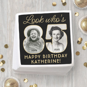 Look Who's 85 Black & Gold Birthday Party 2 Photo Napkins