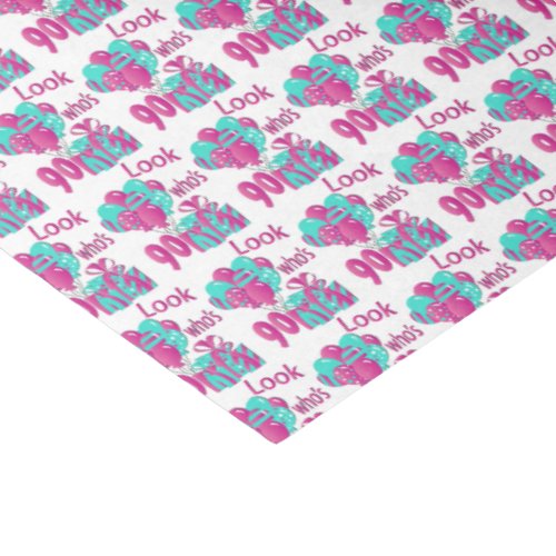 Look Whos 90  90th Birthday 2 _ Pink  Turquoise Tissue Paper