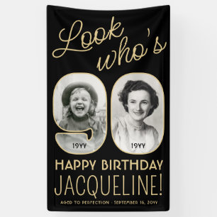 Look Who's 90 Black & Gold 2 Photo Birthday Party Banner