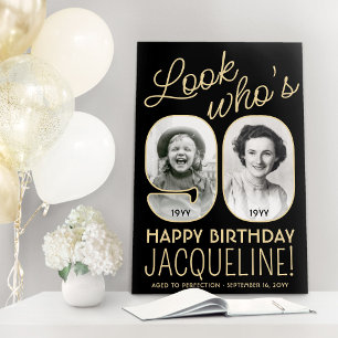 Look Who's 90 Black & Gold 2 Photo Birthday Party Foam Board