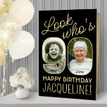Look Who's 90 Black & Gold Giant 2 Photo Birthday Card<br><div class="desc">Look who's 90! Go big with your happy birthday wishes with an extra large two photo 90th birthday card. The photos and wording on this template are simple to personalize and all colors and fonts are easy to change with the Zazzle design tool. Create your own unique keepsake gift that...</div>
