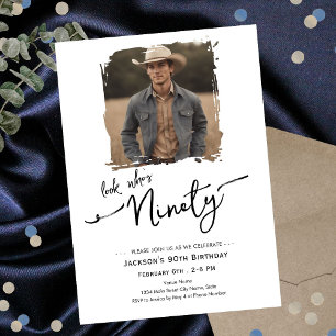 Look Who's 90 Minimal Photo Birthday Invitation