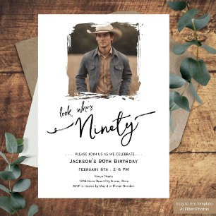 Look Who's 90 Minimal Photo Birthday Invitation