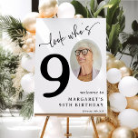 Look Who's 90! Modern Photo 90th Birthday Foam Board<br><div class="desc">Celebrate the magnificence of turning 90 with these 'Look who's 90' Party Foam Boards. Adorned with a sophisticated italic serif font and an elegant calligraphy script set on a minimalist white backdrop, these signs are the star of the show. Showcasing a photo of the birthday celebrant in the zero position,...</div>