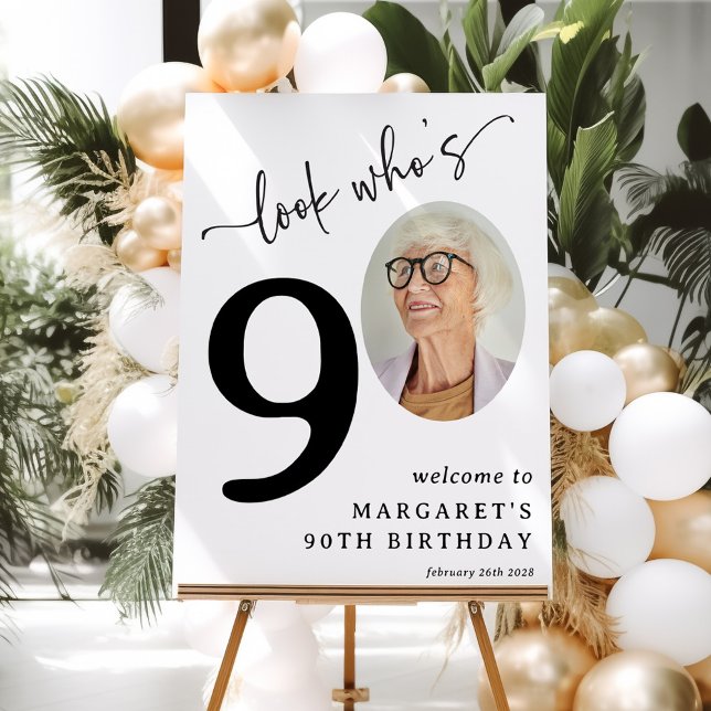 Look Who's 90! Modern Photo 90th Birthday Foam Board (Creator Uploaded)