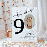 Look Who's 90! Modern Photo 90th Birthday Invitation<br><div class="desc">Celebrate the big 9-0 in style with our 'Look who's 90' Party Invites. Each invite features a stunning black italic serif font and elegant calligraphy script, set against a minimalist white background. The pièce de résistance? A photograph of the birthday star in the zero position! These invitations are perfect for...</div>