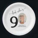 Look Who's 90! Modern Photo 90th Birthday Paper Plates<br><div class="desc">Celebrate turning 90 with style and personality! Our 'Look who's 90' Party Paper Plates are not just plates, they are a keepsake. With an added photo of the birthday star in the zero of the age, these plates transform a standard birthday celebration into a unique, memorable event. Not just an...</div>
