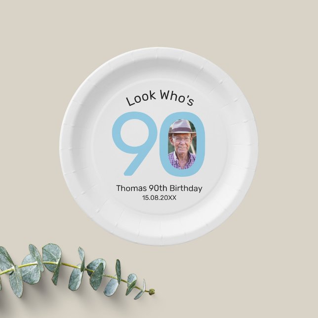 Look Who's 90 Photo 90th Birthday Party Paper Plates (Creator Uploaded)