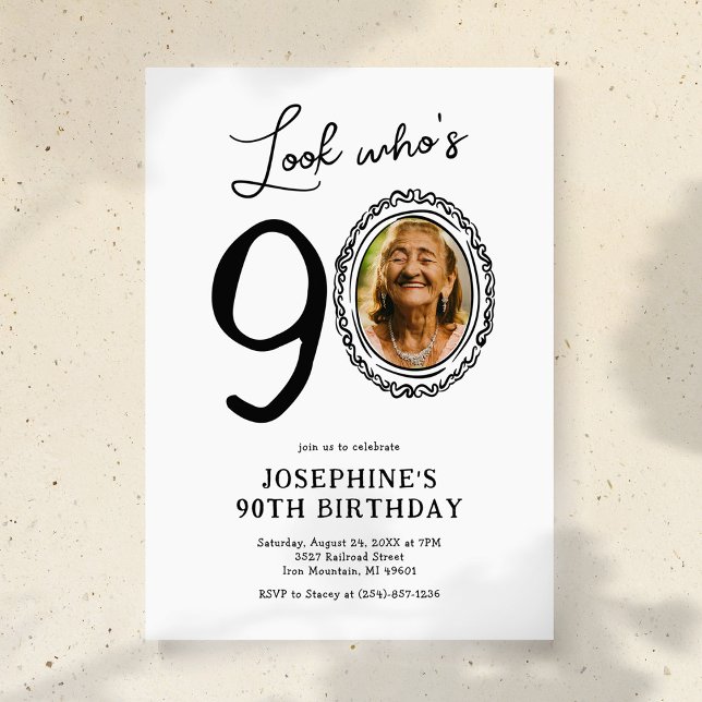 Look Who's 90 Photo Adult Birthday Invitation (Creator Uploaded)