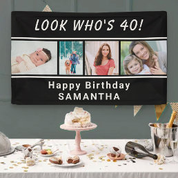 Look Who&#39;s Any Age 4 Photo Black Birthday Banner