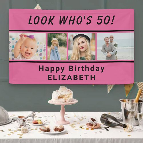 Look Whos Any Age 4 Photo Pink Birthday Banner