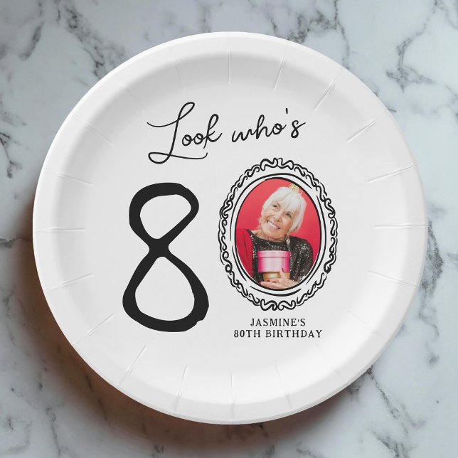 Look Who's Eighty Photo 80th Birthday Paper Plates (Creator Uploaded)