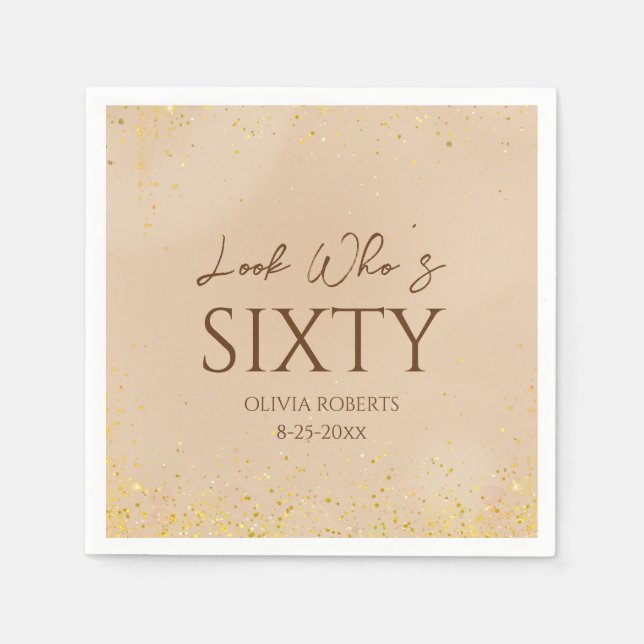 Look Who's Elegant Gold Birthday Party Napkins (Front)