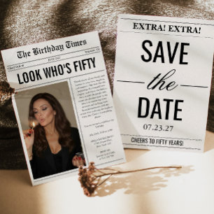 Look Who's Fifty Photo Newspaper 50th Birthday Invitation