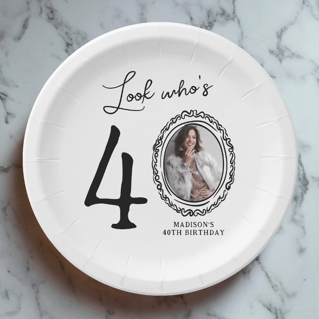 Look Who's Forty Photo 40th Birthday Paper Plates (Creator Uploaded)