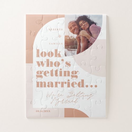 Look Whos Getting Married Geometric Blush Photo Jigsaw Puzzle