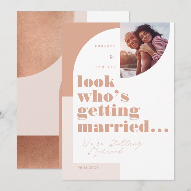 Look Who's Getting Married Geometric Blush Photo Save The Date (Front/Back)