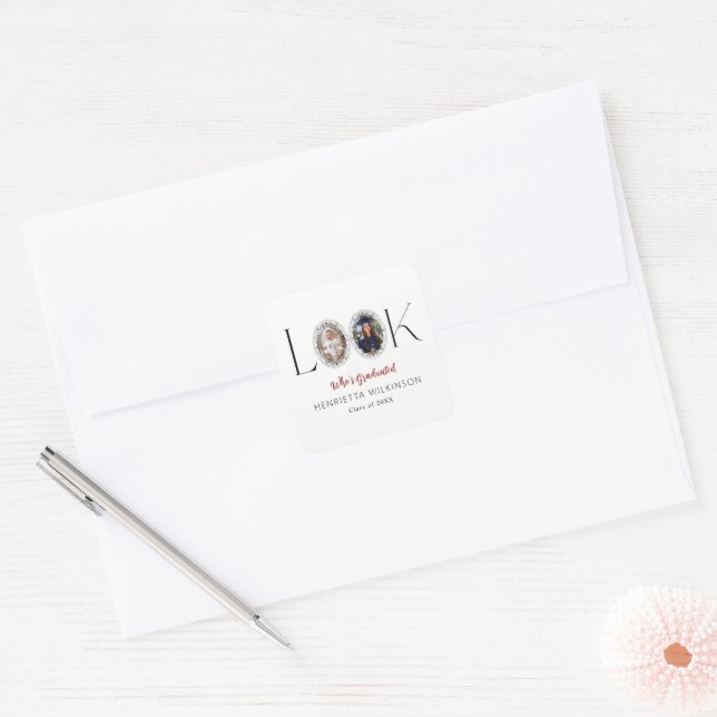 Look Who's Graduated Photo Frame Graduation  Square Sticker (Envelope)