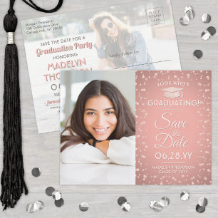 Look Who's Graduating 2 Photo Save the Date Pink Announcement Postcard