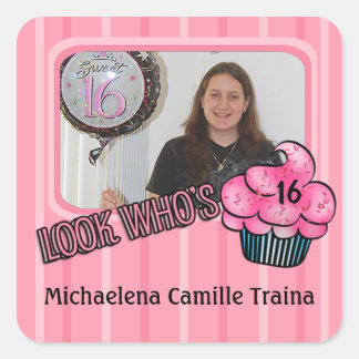 Look Whos Having A Pink Striped Birthday! Square Sticker