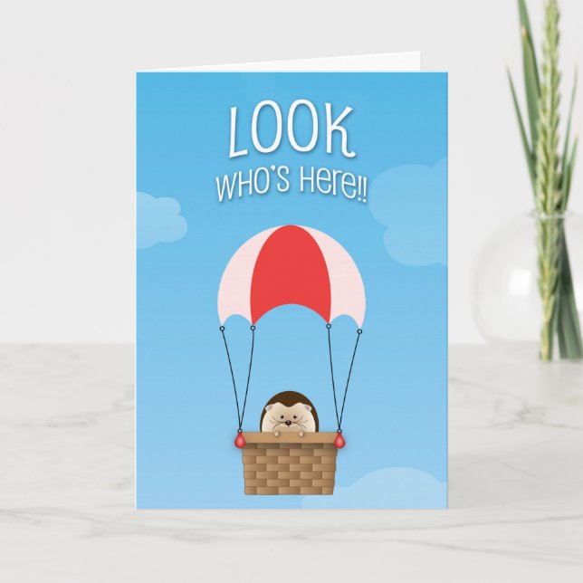 Look Who's Here Baby Hedgehog Card (Front)