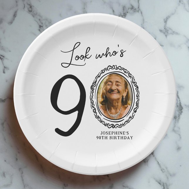 Look Who's Ninety Photo 90th Birthday Paper Plates (Creator Uploaded)
