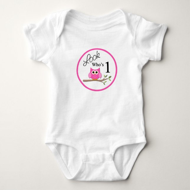 Look Who's One Pink Owl Bodysuit (Front)