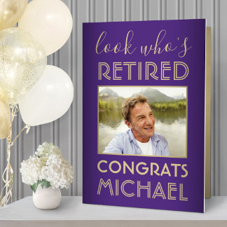 Look Who's Retired Big Photo Purple Retirement Card