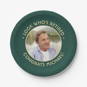 Look Who's Retired Green Retirement Party Photo Paper Plates