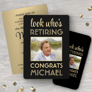 Look Who's Retiring Black & Gold Photo Retirement Invitation
