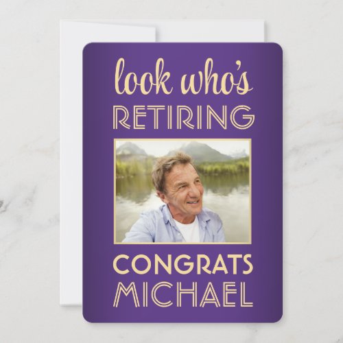 Look Whos Retiring Purple Retirement Party Photo Invitation