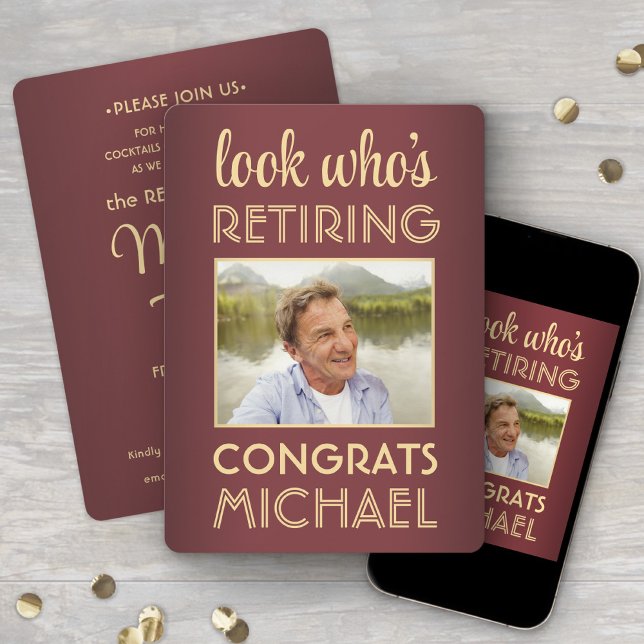 Look Who's Retiring Red Retirement Party Photo Invitation (Creator Uploaded)