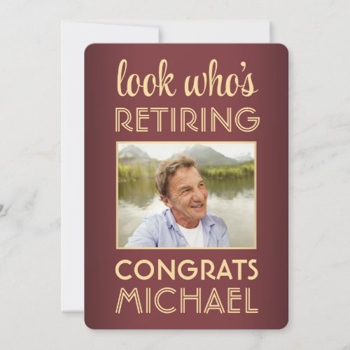 Look Whos Retiring Red Retirement Party Photo Invitation