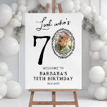 Look Who's Seventy Photo 70th Birthday Welcome Foam Board<br><div class="desc">Celebrate the milestone of turning 70 with style and humor! Our modern welcome foam board sign adds a unique touch to this special occasion. The board features a fun saying 'Look who's 70' with a clever twist - a personalized photo in place of zero. Surrounded by a doodley picture frame,...</div>